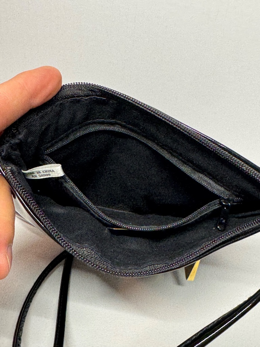 Bechamel Black Patent Leather Crossbody Bag Minimalist Glossy Shoulder Purse - Picture 7 of 11